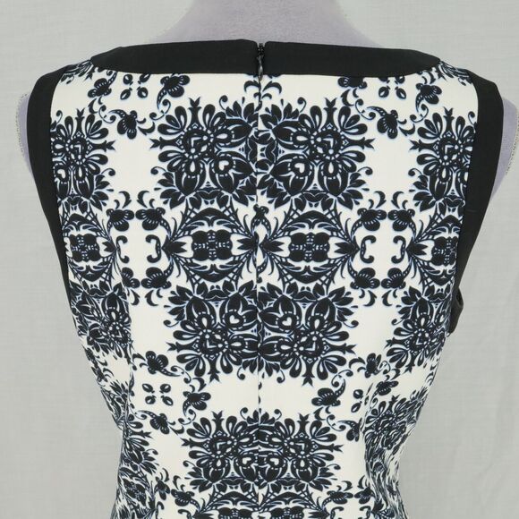 London Times Dress Womens 10 Black White Stretch Knit Back Zip Sleeveless Career - Picture 9 of 13